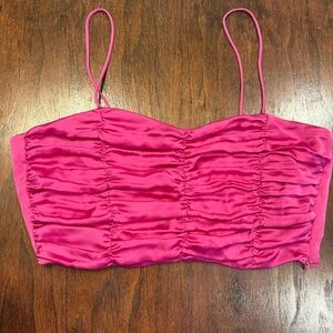 Zara Pink Ruched Satin Crop Top | Hot Pink Sleeveless Cami Party Blouse UNRAVEL